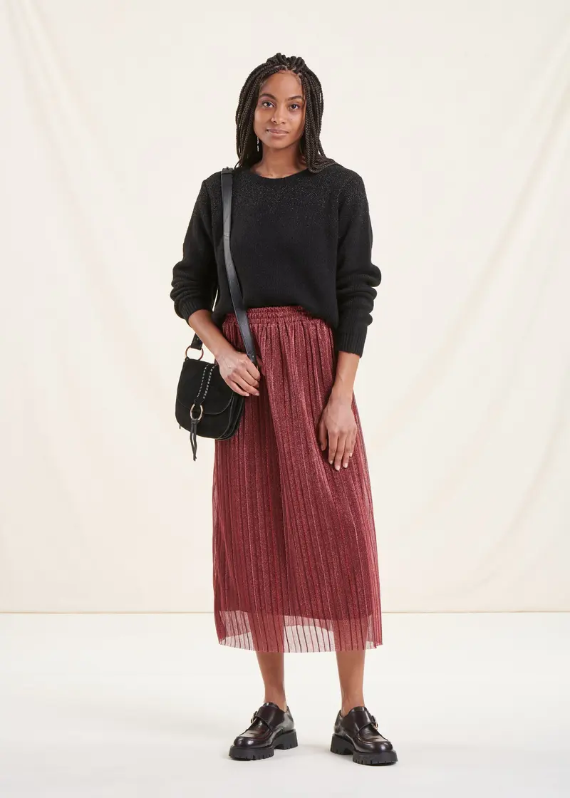 Jupe midi en voile bordeaux irisé