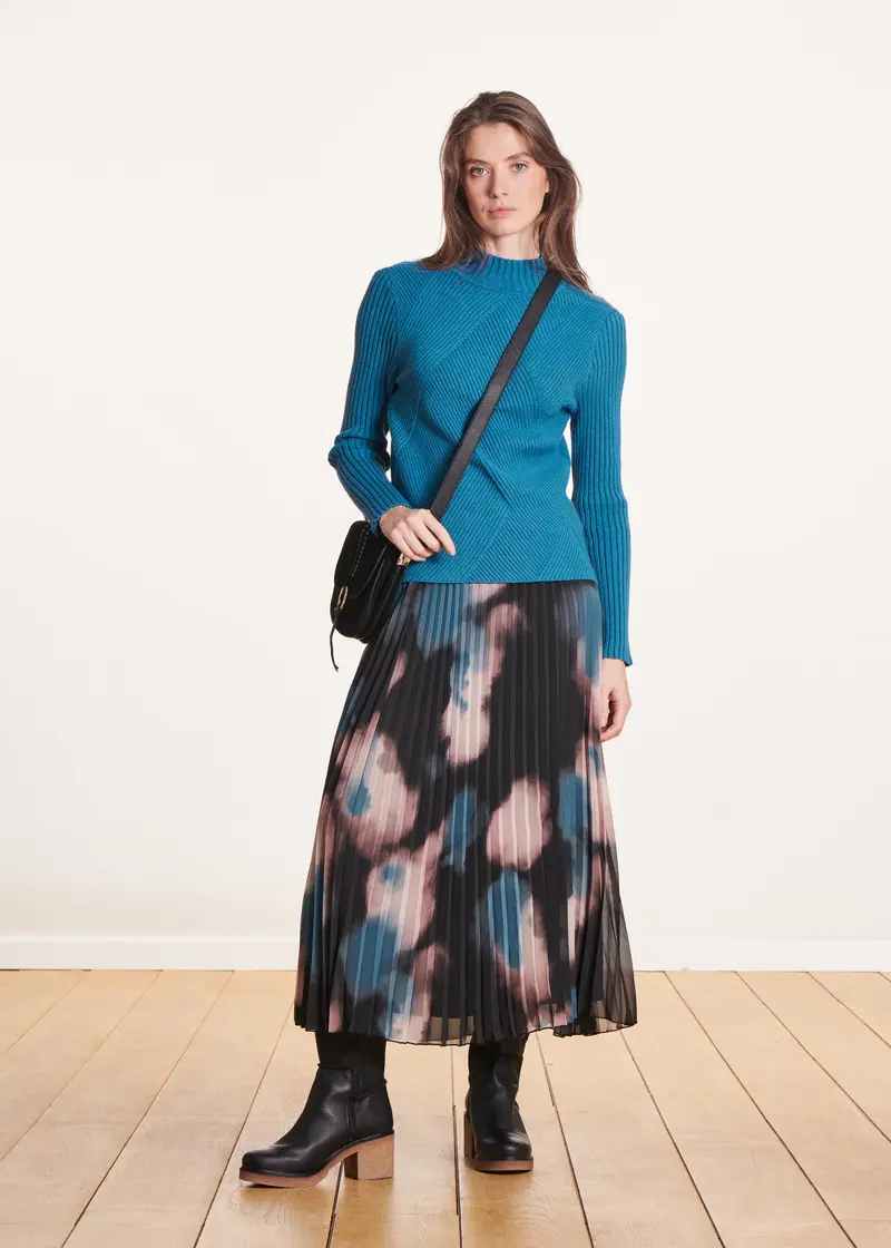 Jupe midi plissée en voile imprimé tie & dye