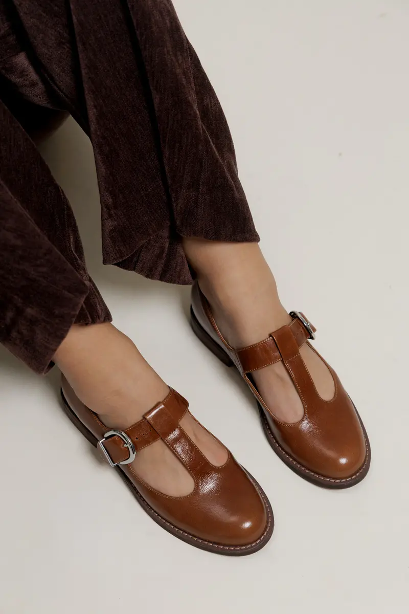 JYN - Ballerines Salomé en Cuir Cognac