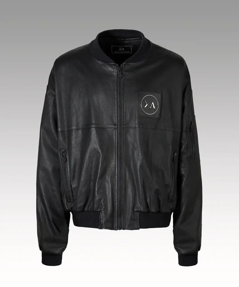 KA - BOMBER Black Leather Jacket