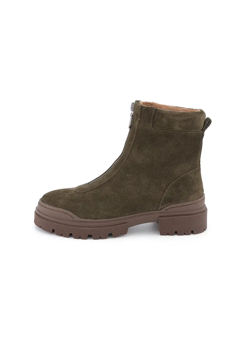 KANE - Bottines Front Zip en Croûte de Cuir Kaki