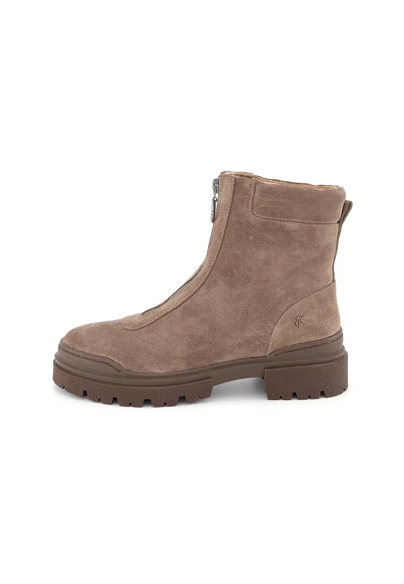 KANE - Bottines Front Zip en Croûte de Cuir Taupe