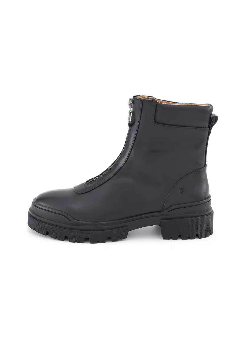KANE - Bottines Front Zip en Cuir Lisse Noir
