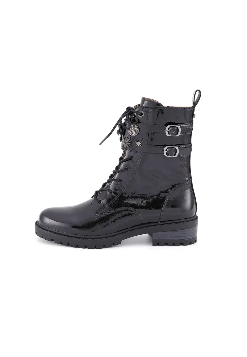 KAY - Bottines à Lacets en Cuir Vernis Noir