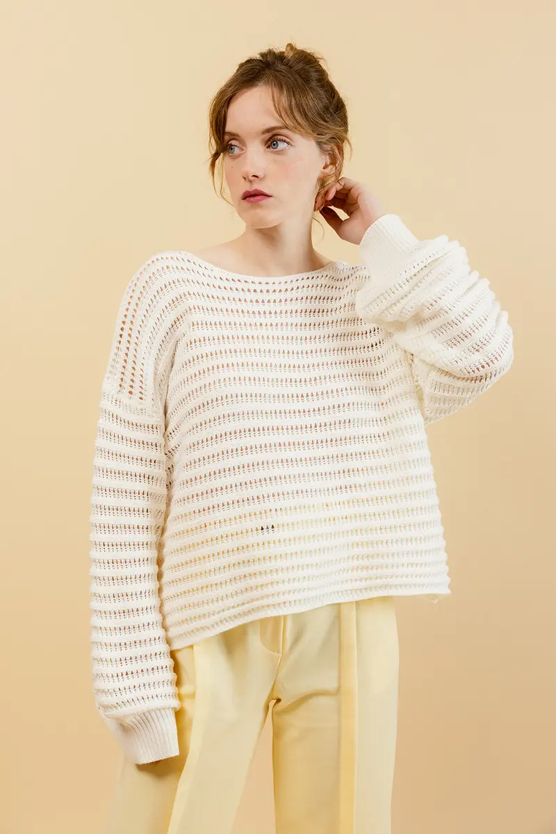 KELLY - Pull Écru en Crochet Femme