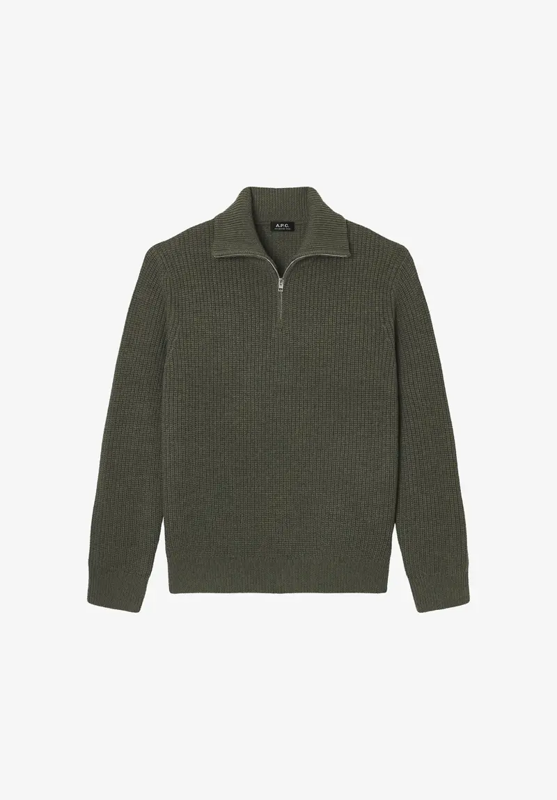 Khakifarbener Pullover mit Reißverschlusskragen