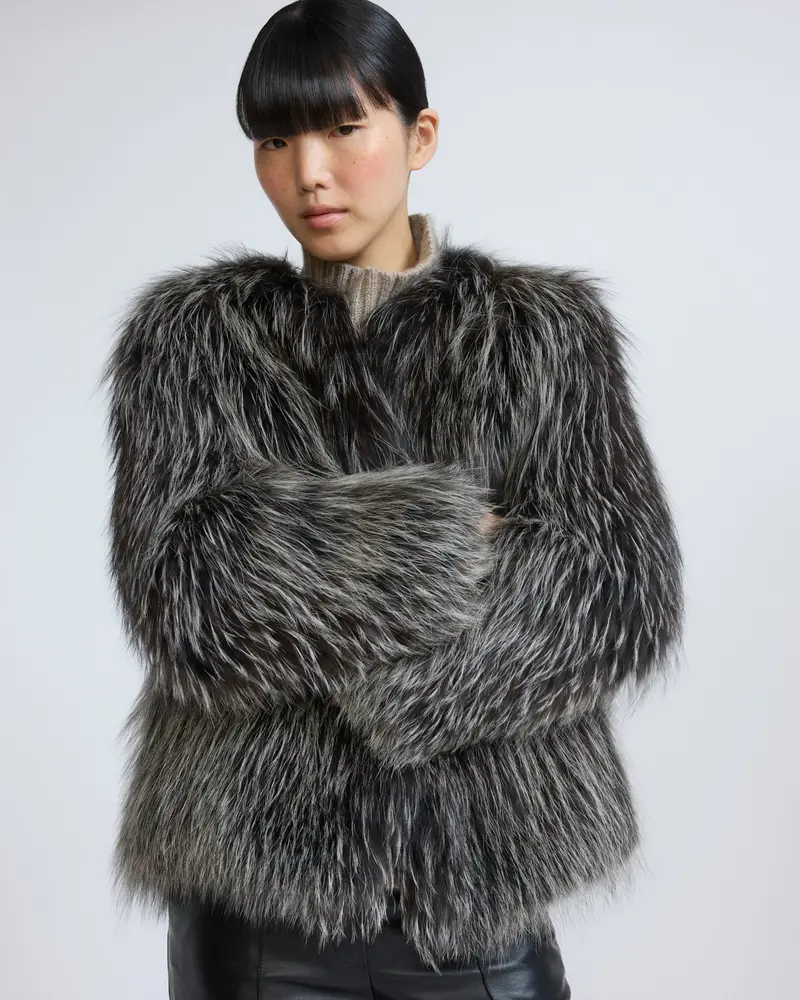 Knitted short fox fur jacket