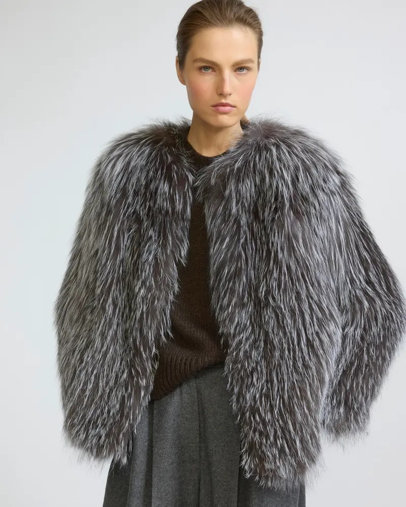 Knitted short fox fur jacket