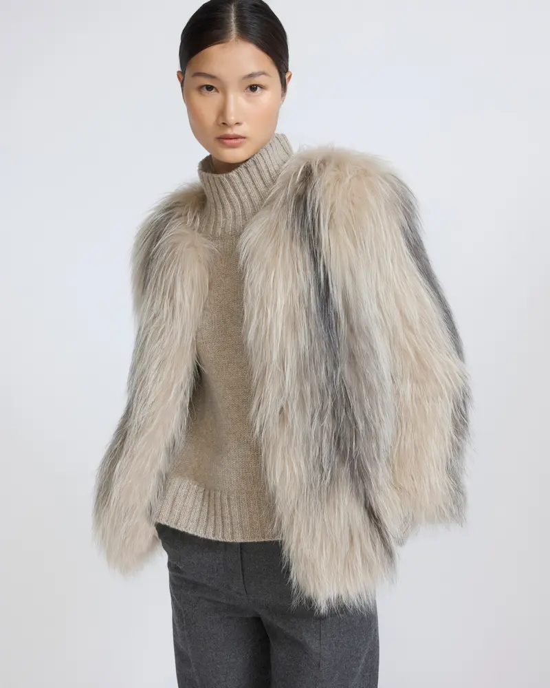 Knitted short fox fur jacket