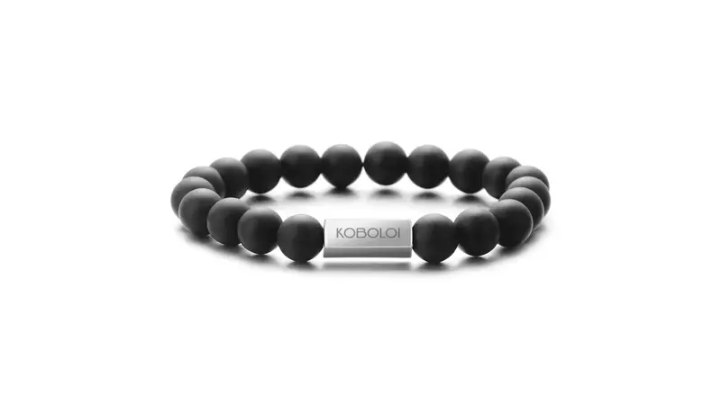 KOBOLOÏ Bracelet en perles de pierres naturelles d'Agate Noire Mate