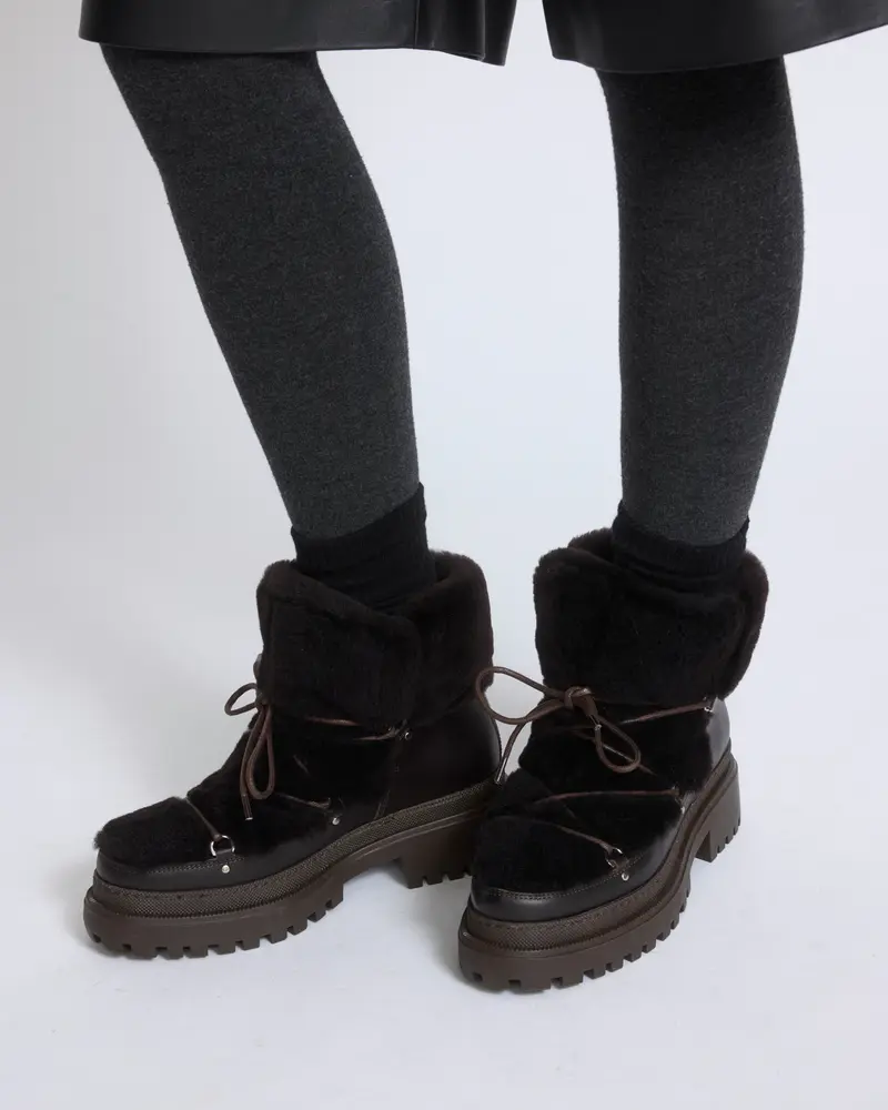 Lace-up mid-length shearling boots