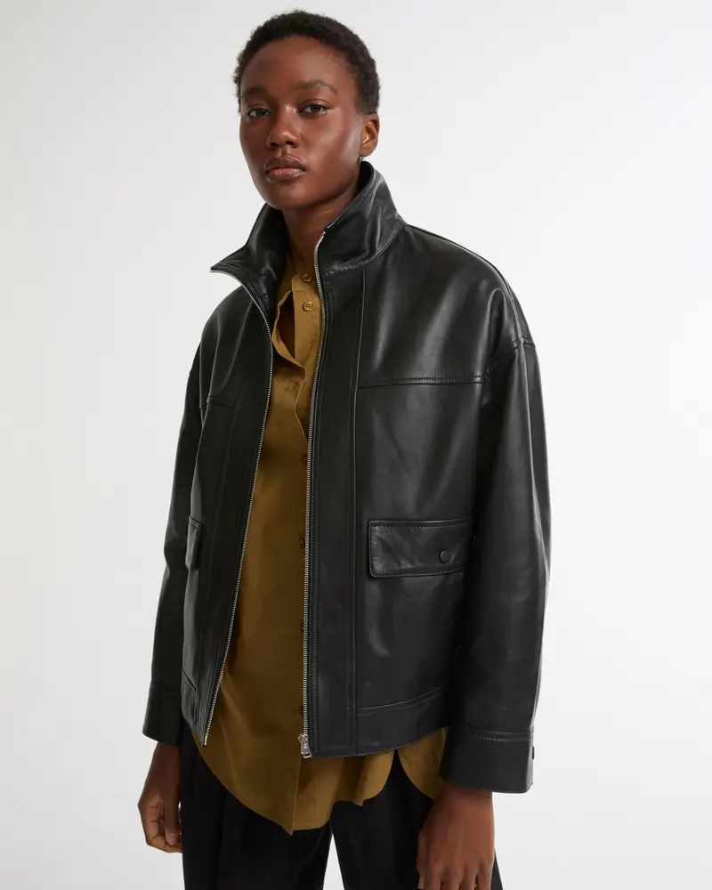 Lamb leather short jacket