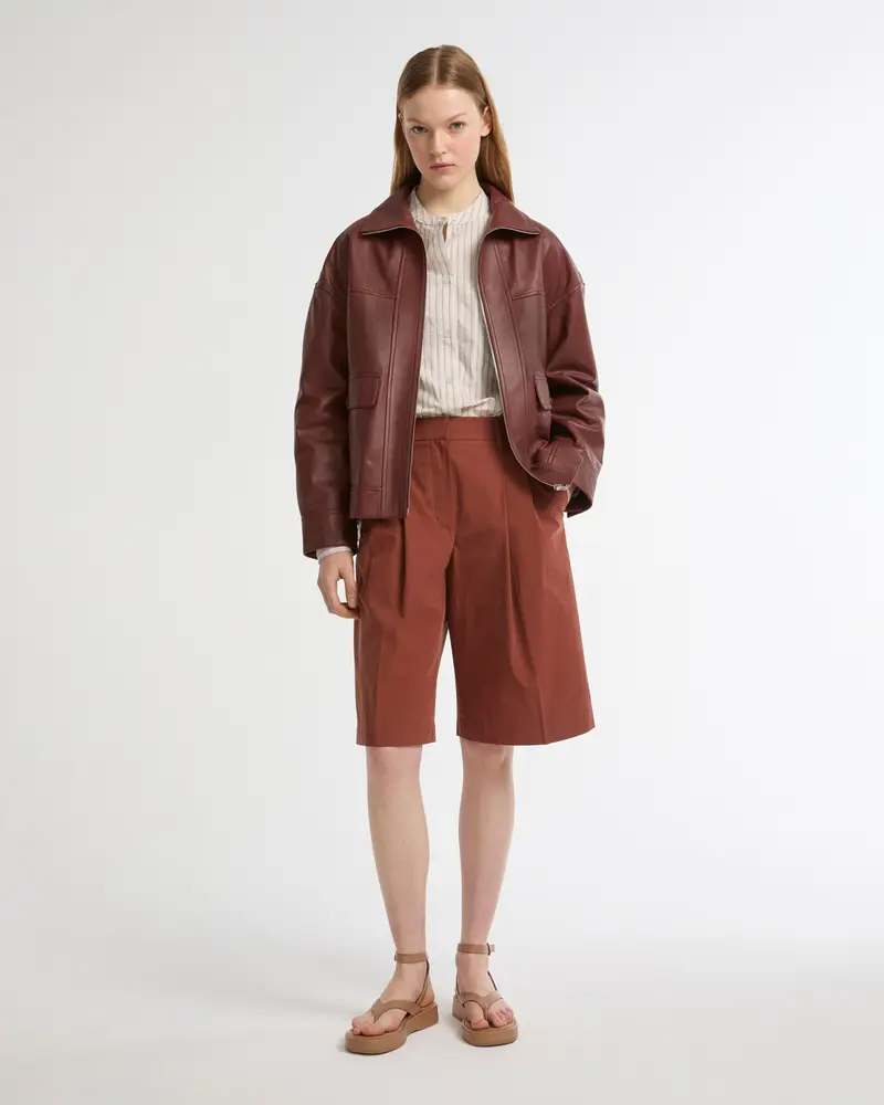 Lamb leather short jacket
