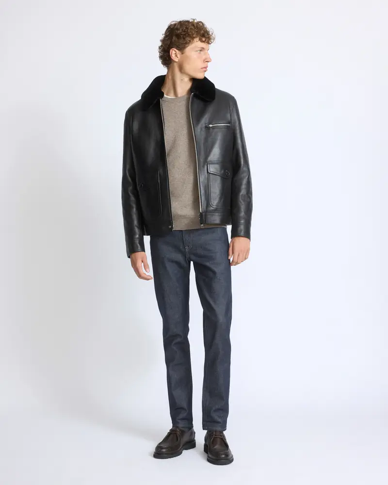 Lambskin leather jacket with pressed Merino shearling