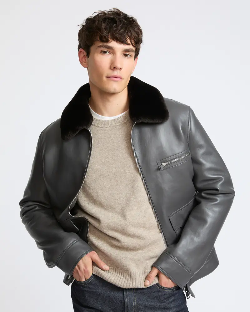 Lambskin leather jacket with pressed Merino shearling