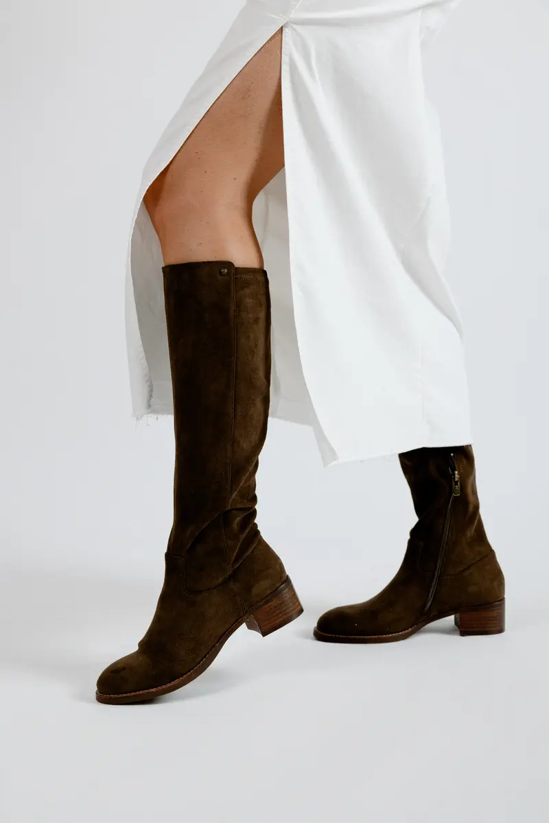 LAVANDE - Bottes Hautes en Suédine Kaki