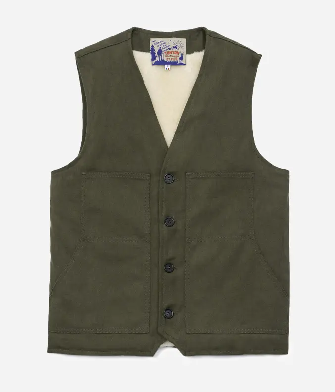 Le gilet «Jeannot» doublé mouton - kaki