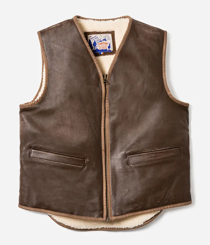 Le gilet « Léon »  cuir vieilli brun