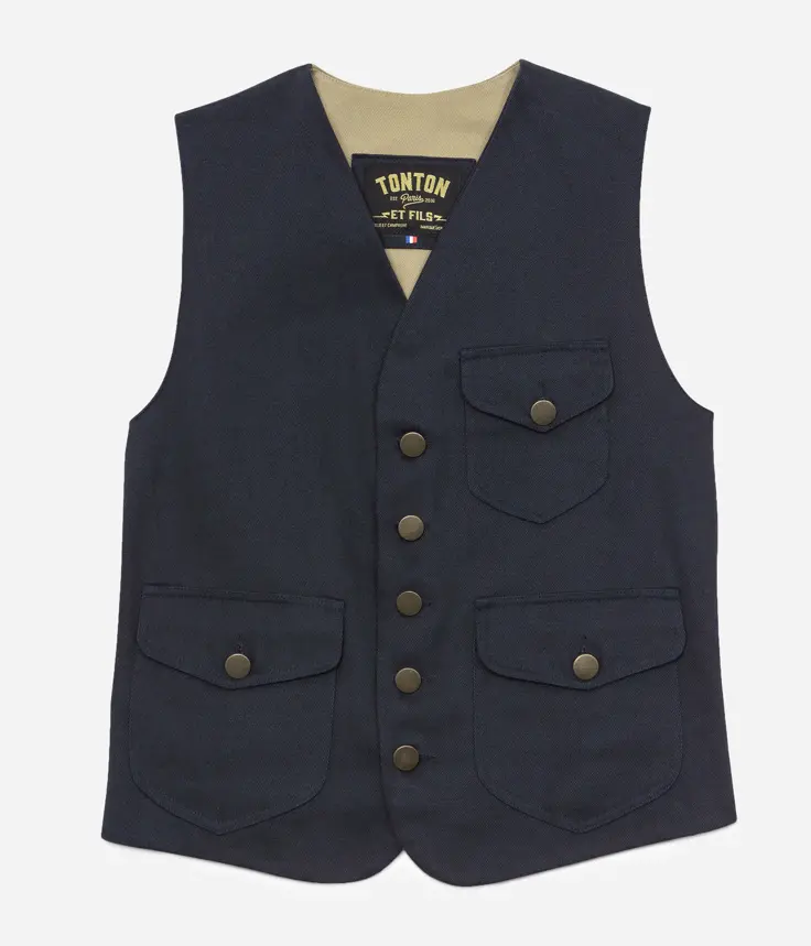 Le gilet «Raoul» canvas marine et kaki clair