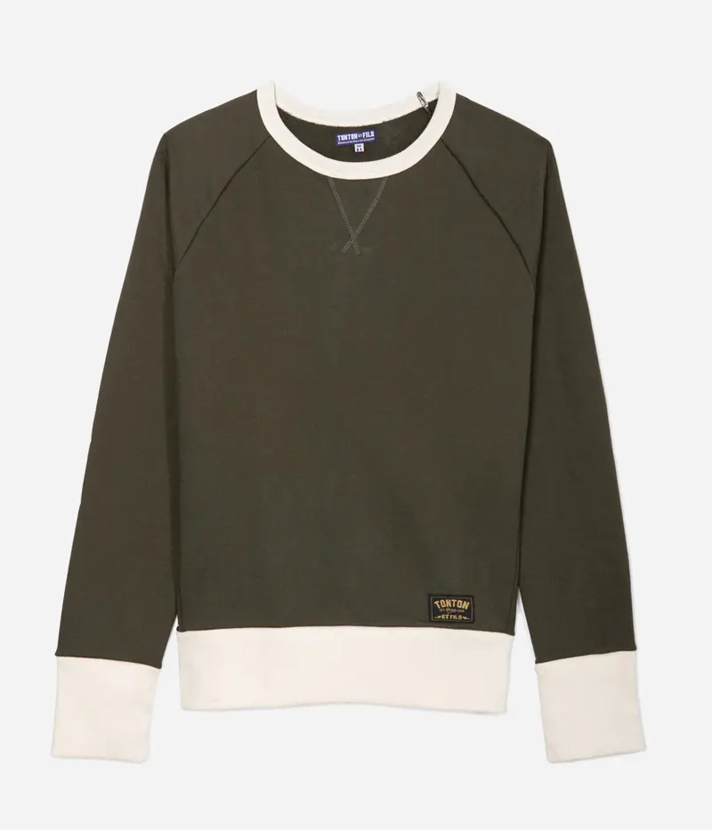 Le sweat-shirt «Cerdan» bicolore Kaki / Écru