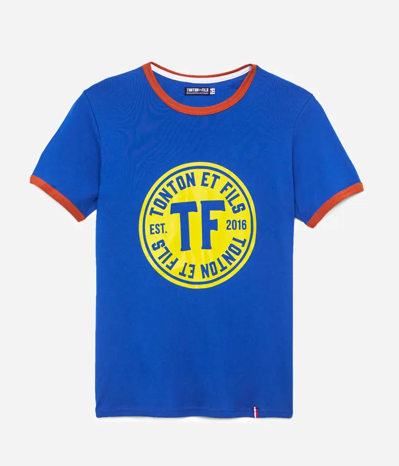 Le tee-shirt «Logo Tonton et Fils» bleu royal et rouille