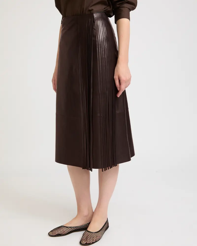 Leather fringe wrap skirt