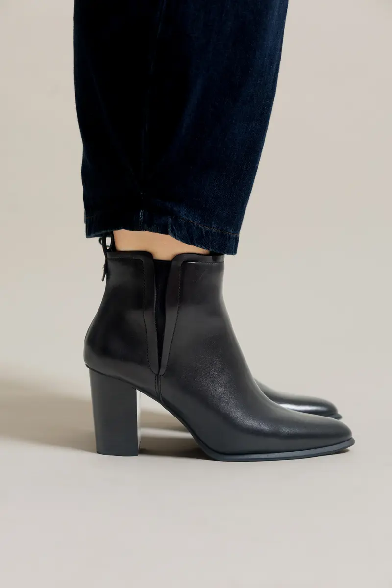 LEIA - Bottines à Talon Chic en Cuir Noir