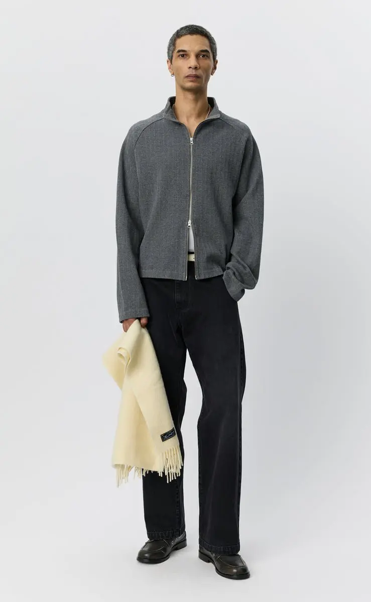 LEISURE ZIP UP - Grey Herringbone