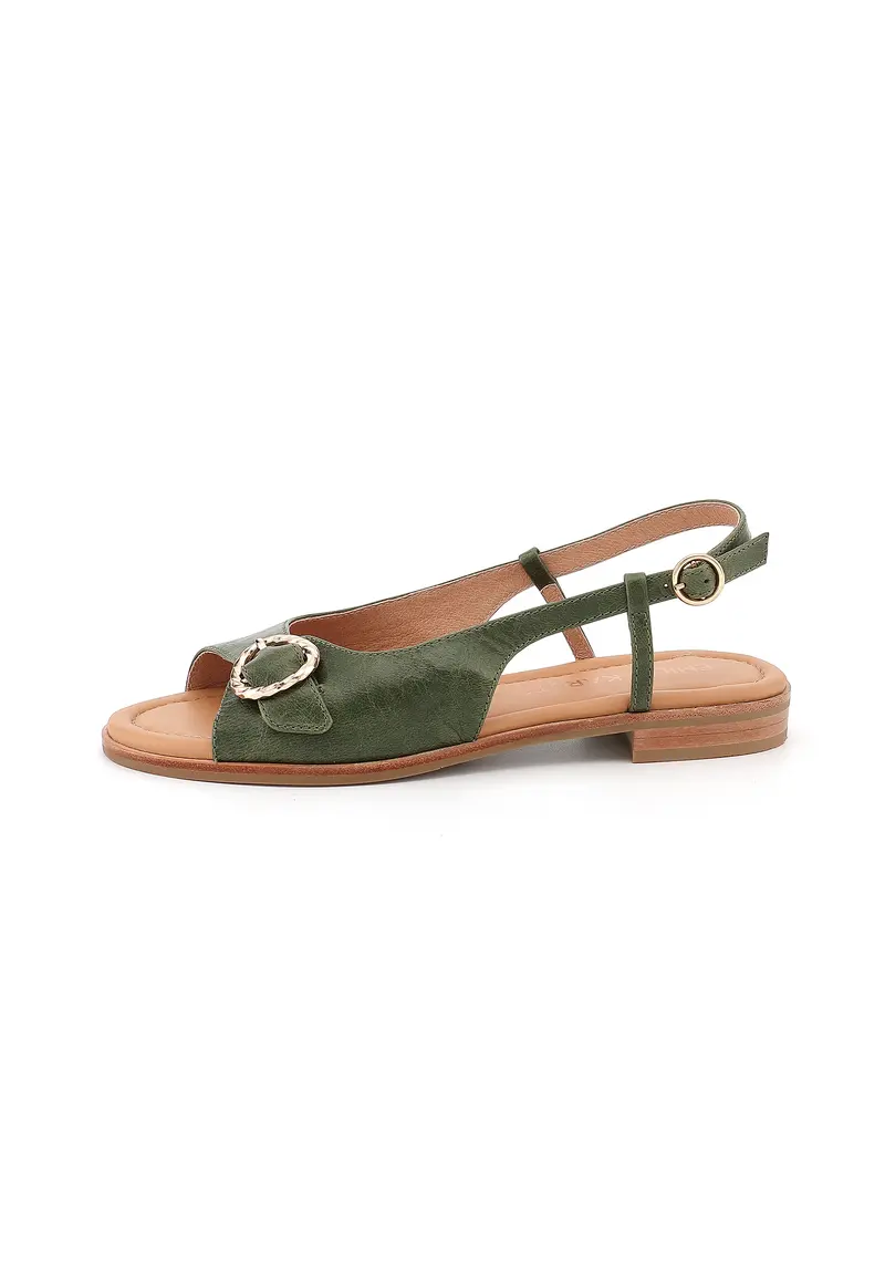 LENNON - Sandales en Cuir Vert Kaki