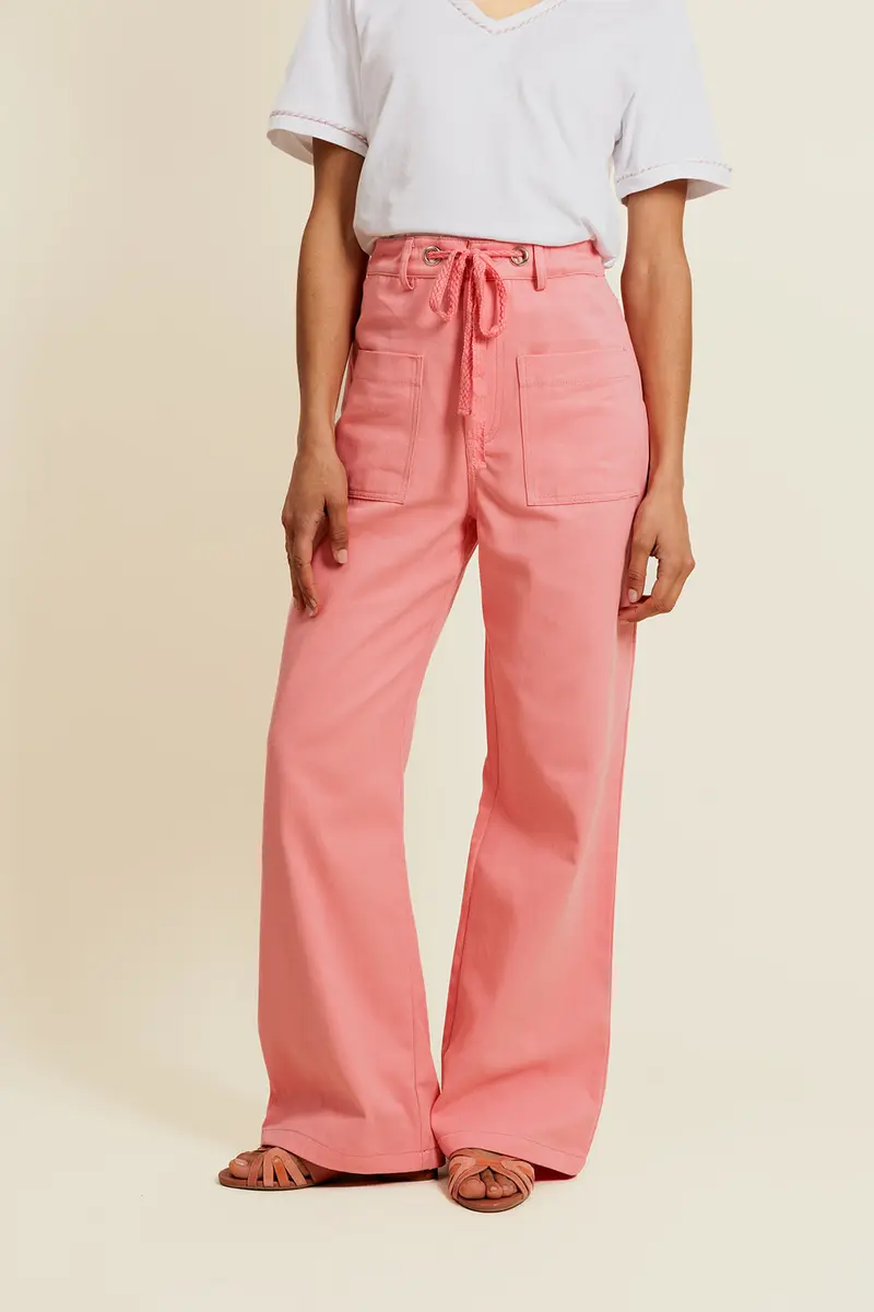 LÉORINE - Pantalon Rose en coton avec Cordon