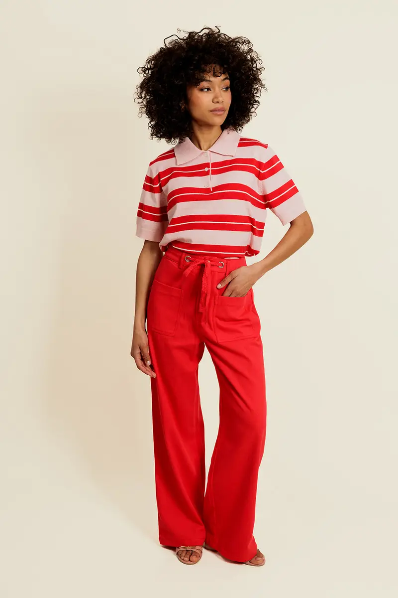 LÉORINE - Pantalon Rouge en coton avec Cordon