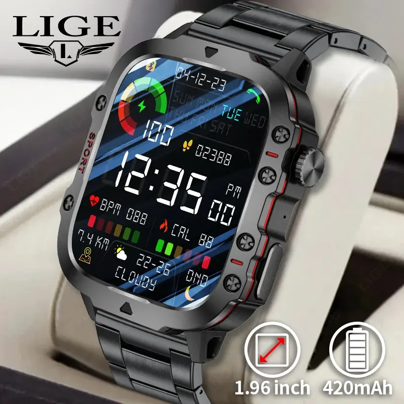 LIGE nouvelle montre intelligente militaire hommes Sports de plein air 3ATM étanche sang oxygène Bluetooth appel montres hommes Smartwatch pour Android