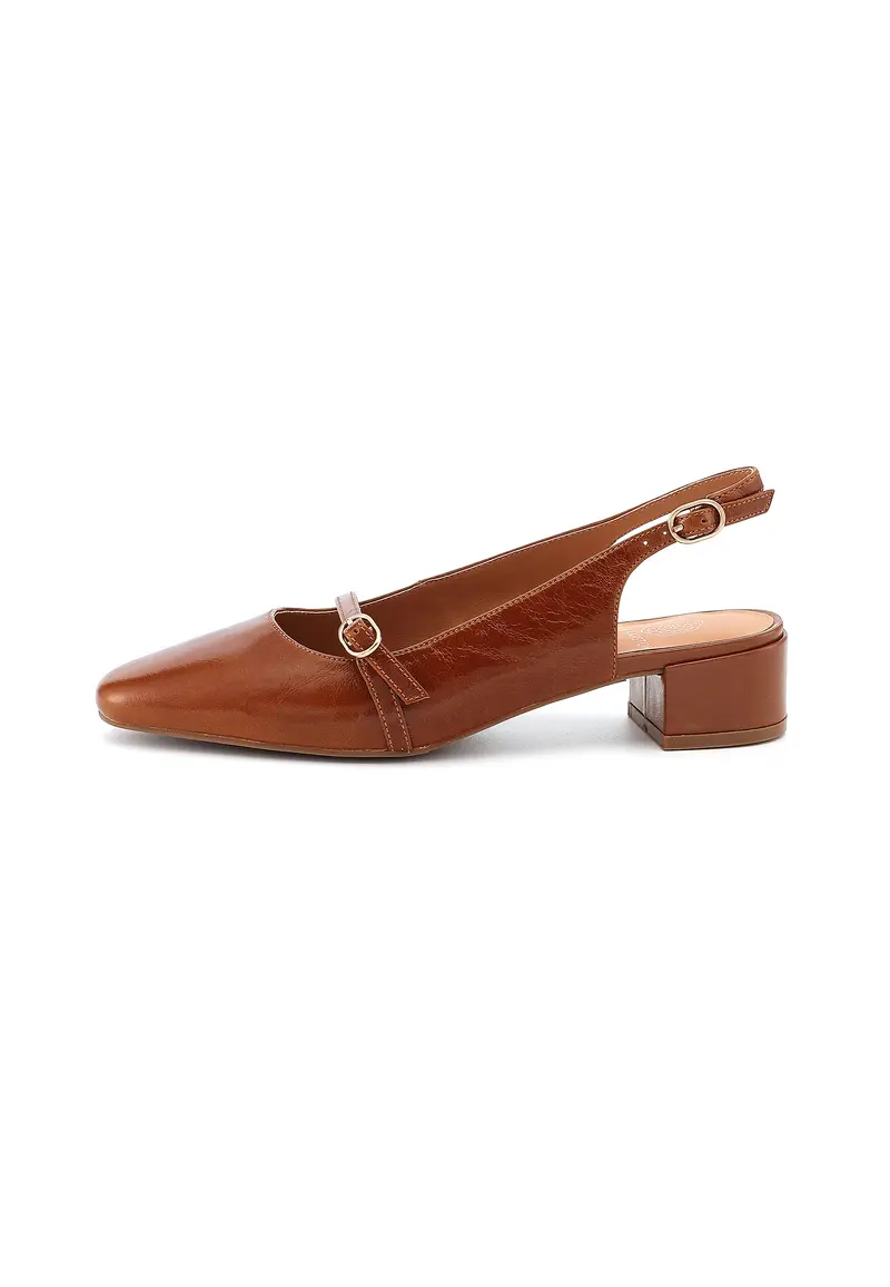 LINA - Escarpins moderne en cuir Marron/Cognac