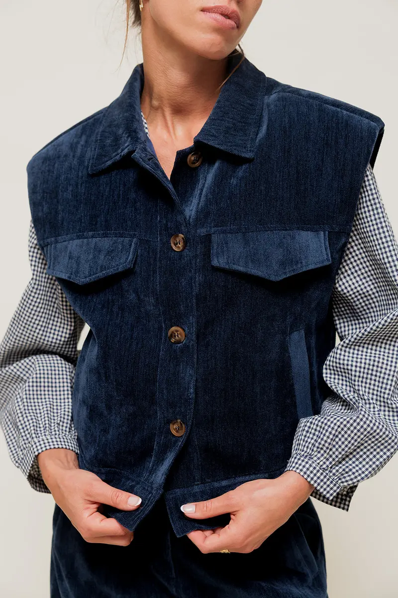 LIORINA - Veste Sans Manches Effet Velours Bleu