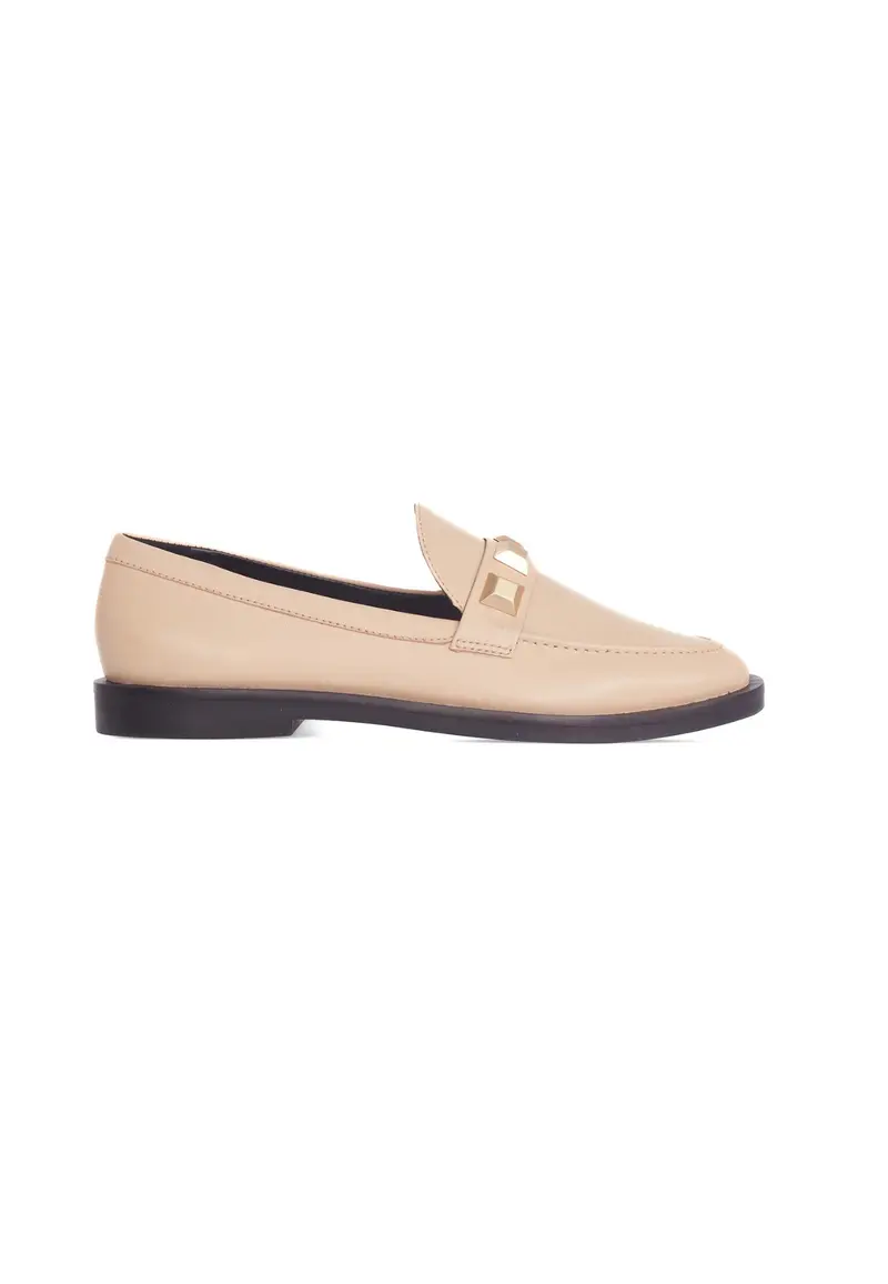 Loafers Cuir Veau Clous Métalliques — Beige | Mangará