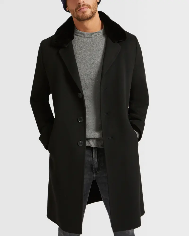 Long Double-Sided Wool-Cashmere Fabric Coat With Mink Collar