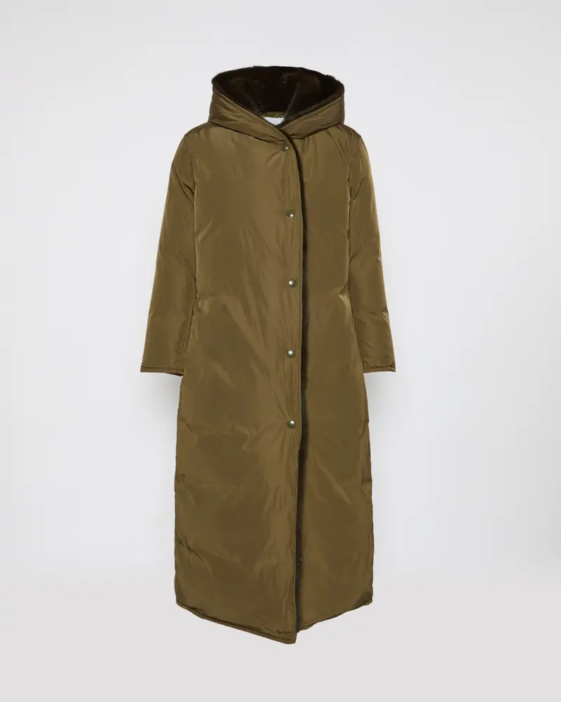 Long down jacket in technical fabric and mink fur