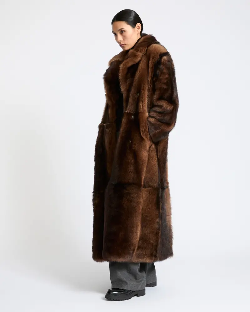 Long fur-effect lambskin shearling coat