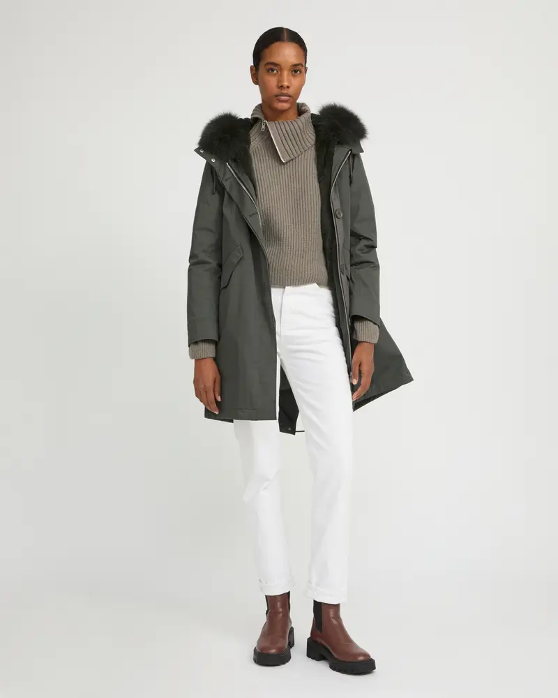 Long Iconic parka in waterproof cotton blend with fox and rabbit fur