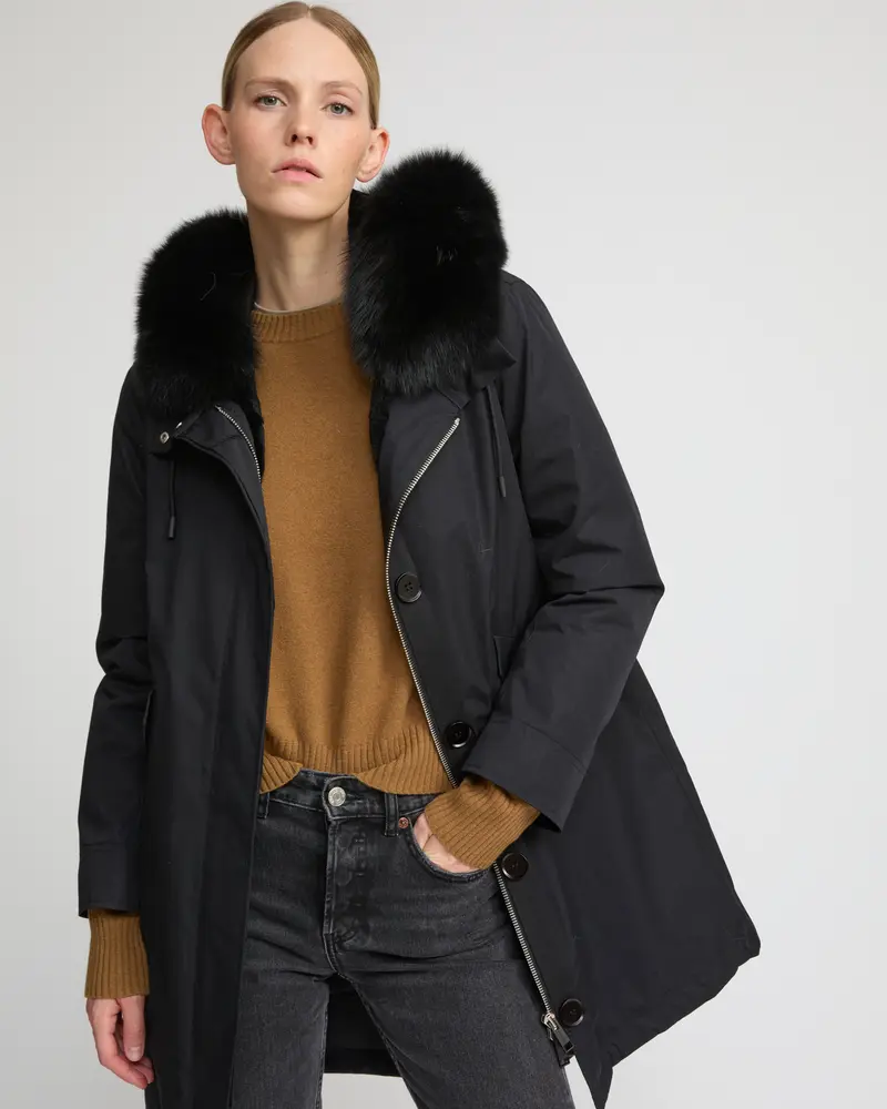 Long Iconic parka in waterproof cotton blend with fox and rabbit fur