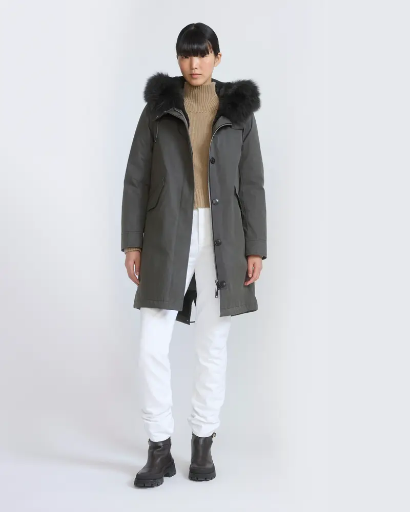 Long Iconic parka in waterproof cotton blend with fox and rabbit fur