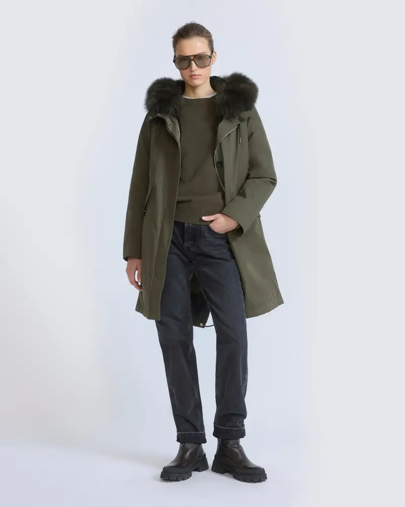 Long Iconic parka in waterproof cotton blend with fox and rabbit fur
