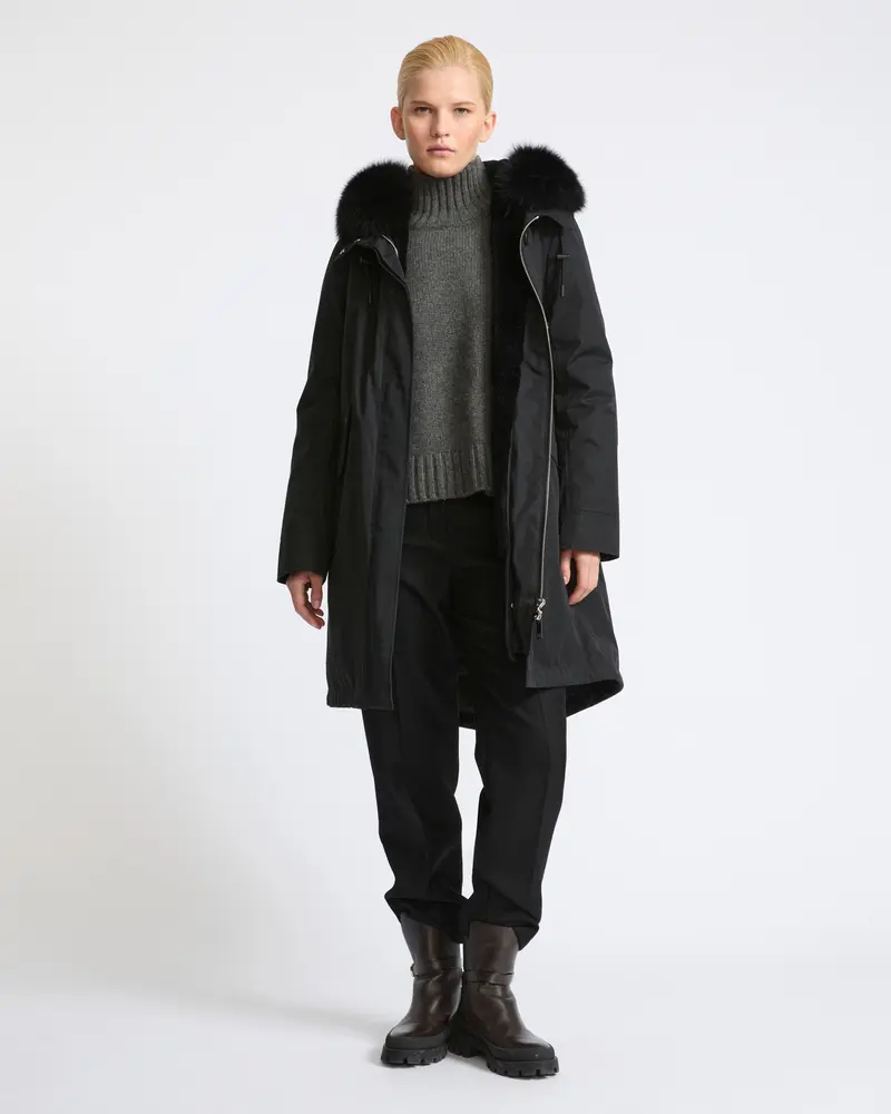 Long Iconic parka in waterproof cotton blend with fox and rabbit fur