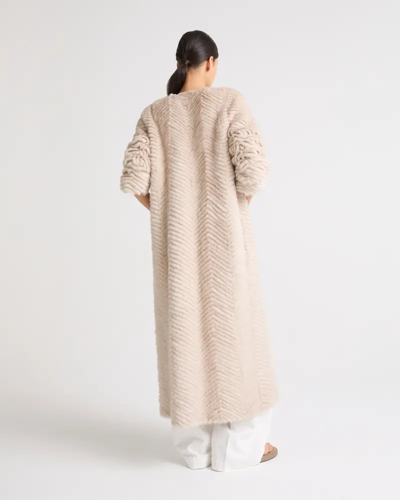 Long mink fur and knit coat