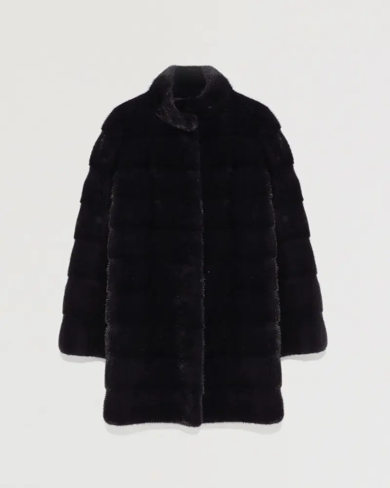 Long mink fur coat with collar