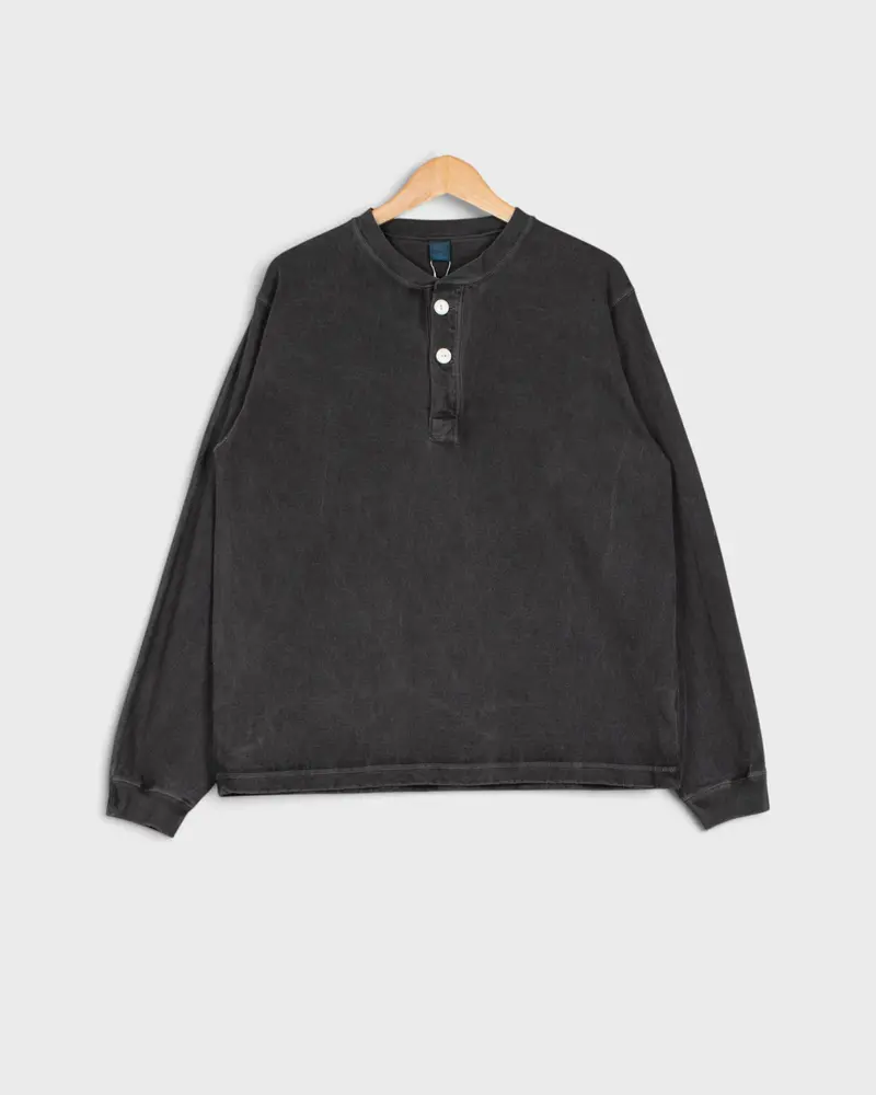 Long Sleeve Heavy Henley Tee P-Black