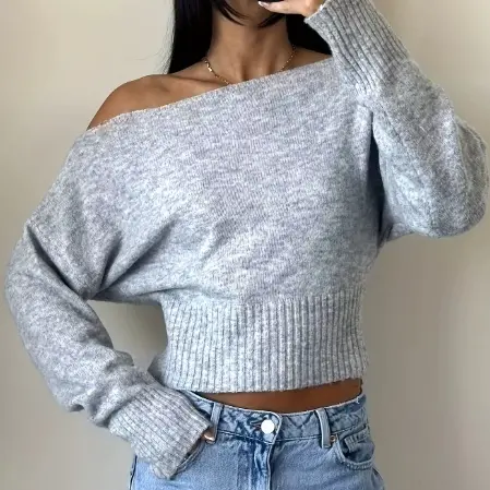 Loose-fitting Off-shoulder Cropped Sweater Top For Women