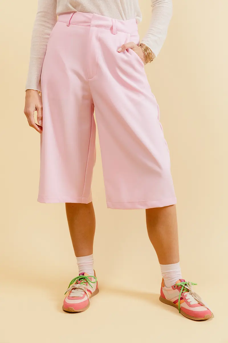 LORENZO - Bermuda Rose Taille Haute à Jambes Larges