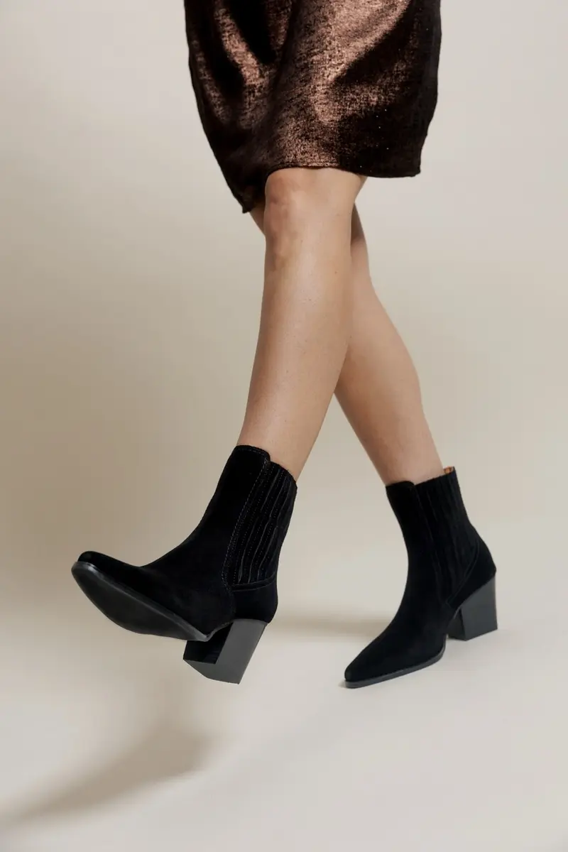 MACEO - Bottines à Talon en Croûte de Cuir Noir