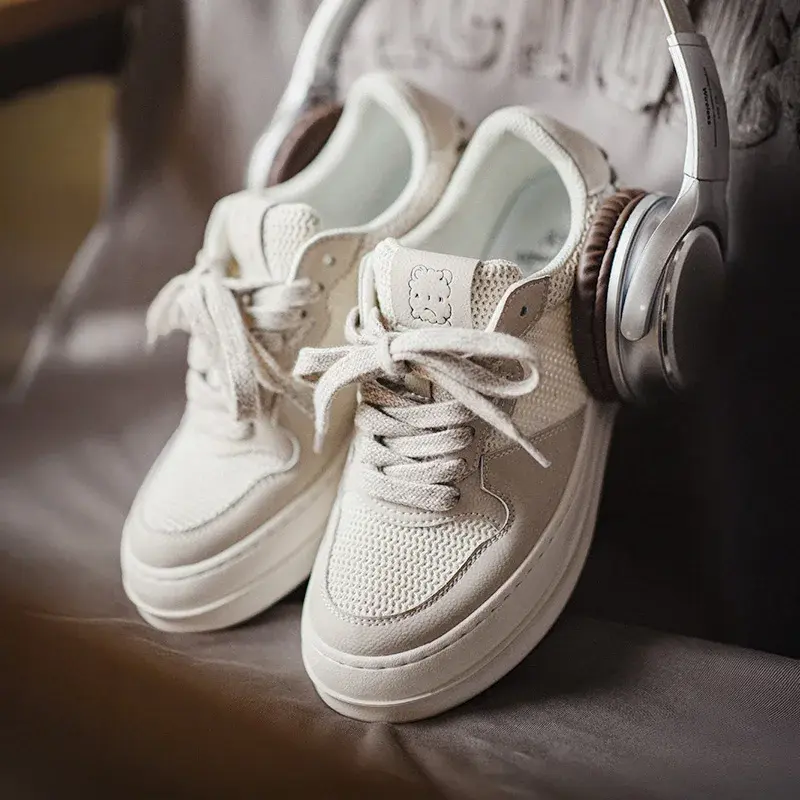 Maden Patchwork été maille respirant blanc baskets hommes semelle épaisse bas chaussures décontractées à lacets bout rond chaussures de rue